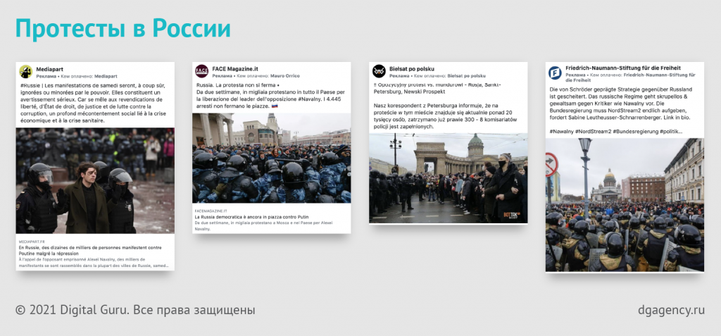 Рекламные креативы на тему протестов в России