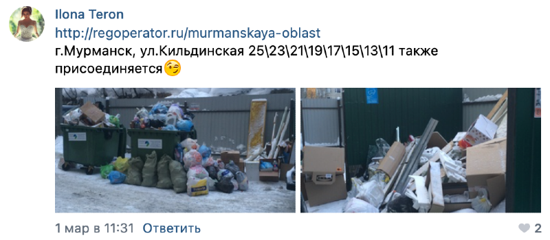 Негатив на тему вывоза мусора в Мурманске
