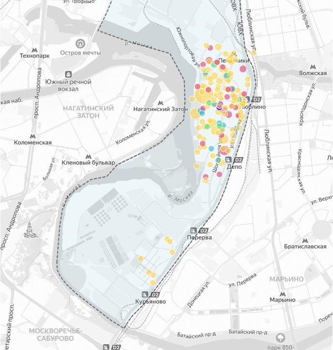 наложение жалоб на карту района в его границах